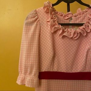 VTG 70s Pretty Prairie Punk. Pink Gingham Ruffle Full Sweep Maxi Dress Med Large